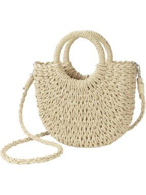 Woven Straw Beach Bag for Womem Top Handle BeigePre Crossbody and Shoulder Strap